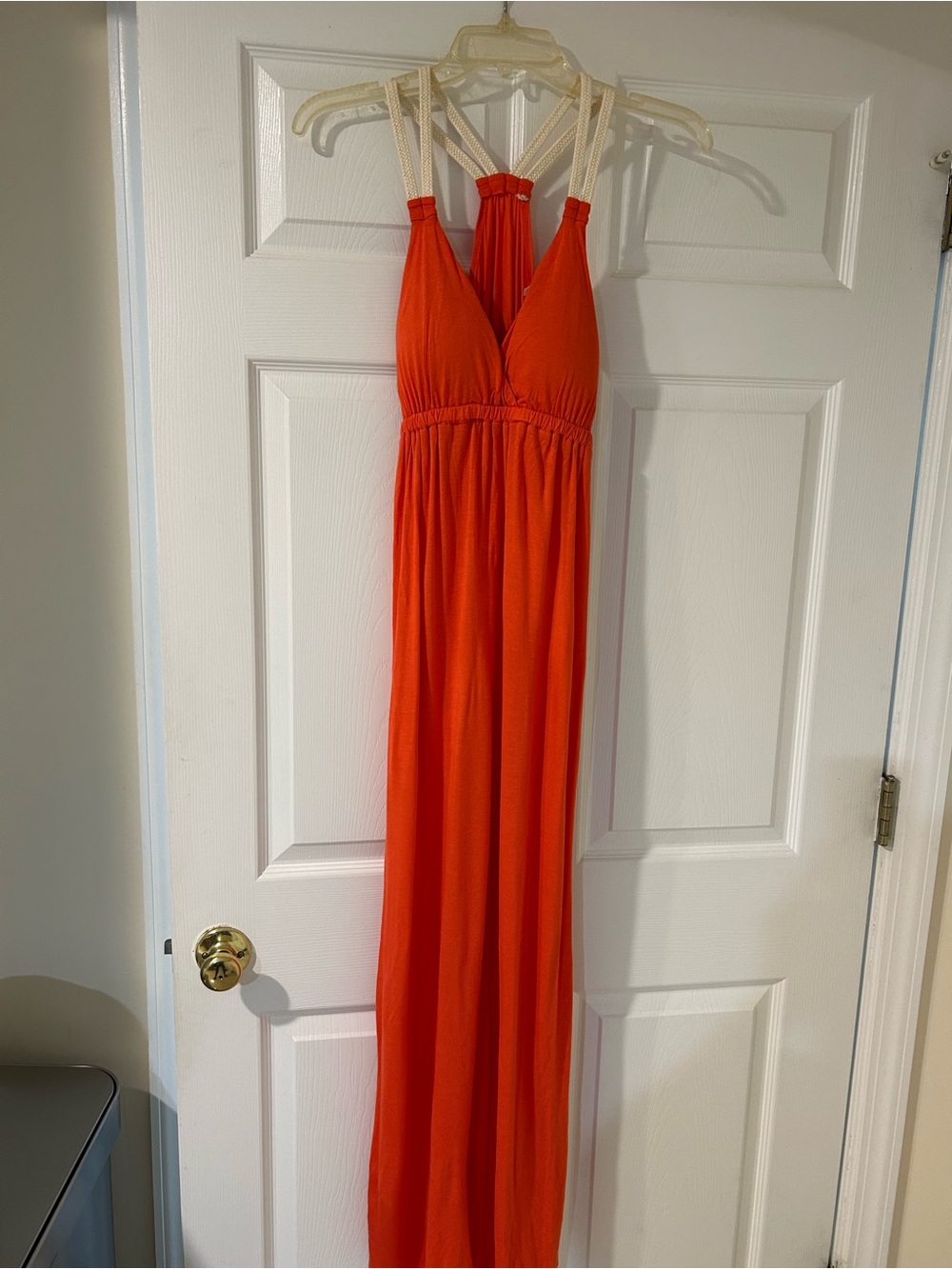 Pink Rose Bright Orange Maxi Dress with Cream Strappy Back